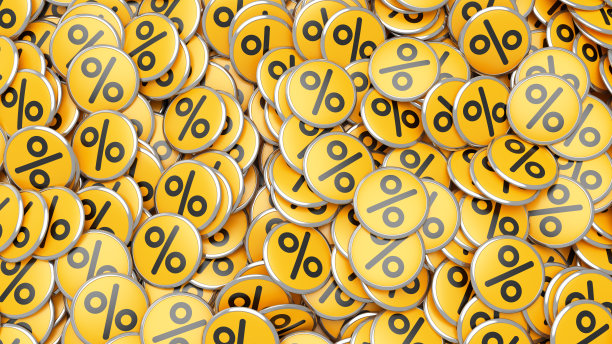 很多徽章与百分之标志背景。广告横幅。黑色星期五和其他季节性销售。3 d演示。图片下载