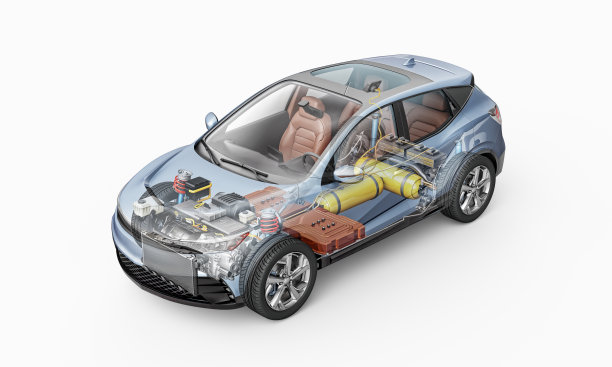 氢燃料汽车技术剖面图3D渲染。图片下载