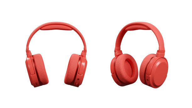 集无线耳机从不同角度，剪辑路径，3d渲染图片下载