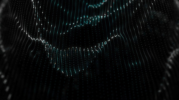 发光粒子在黑色背景上形成振荡的金色圆点，犹如摇摆的花环图片下载