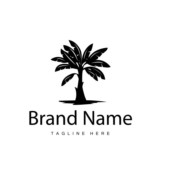 香蕉树标志，热带水果植物平面剪影模板说明设计图片下载