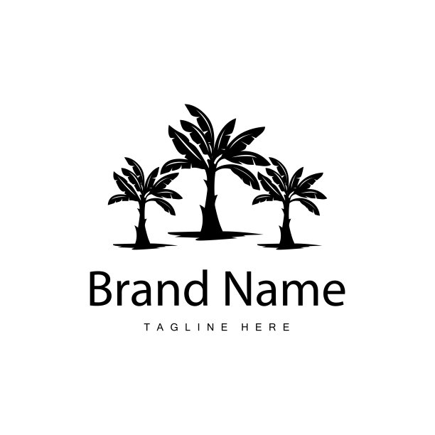 香蕉树标志，热带水果植物平面剪影模板说明设计图片下载