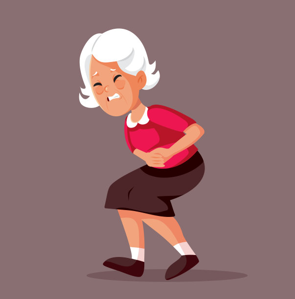 老年妇女感觉疼痛在她的胃矢量插图图片下载