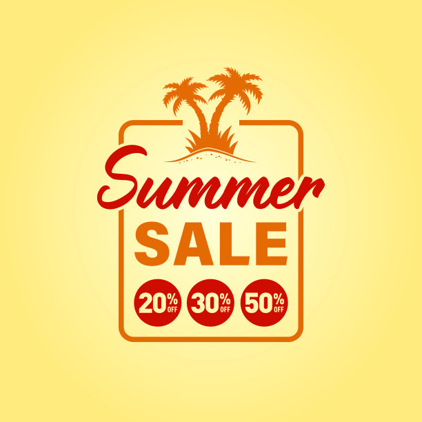 夏季销售横幅，标签，徽章，贴纸与棕榈树，折扣百分比和夏季销售字母图片下载