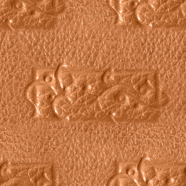 无缝4k照片纹理浅棕色皮革浮雕与花卉图案。图片下载