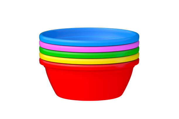 白色背景上孤立的彩色塑料盆堆。三维渲染图片下载
