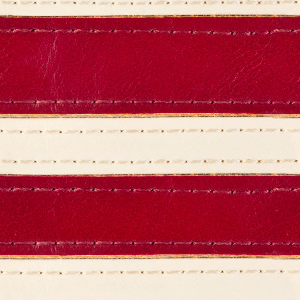 无缝4k照片纹理的红色和白色缝制皮革。图片下载