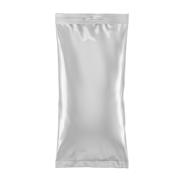 白色灰色银箔空白袋包装白底铝袋包装小袋实物食品品牌包装3D渲染，3D插画图片下载