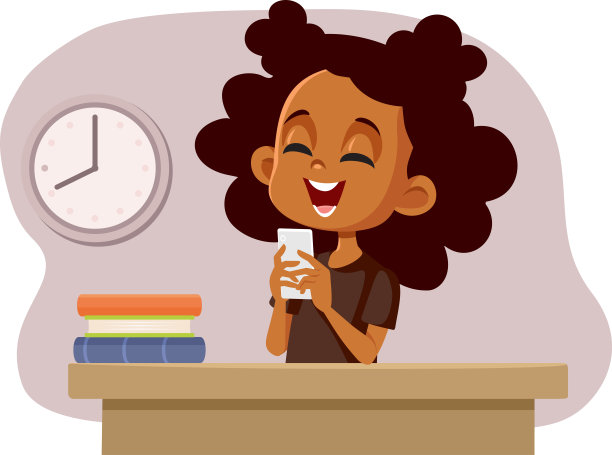 学生女孩阅读短信在类矢量插图图片下载