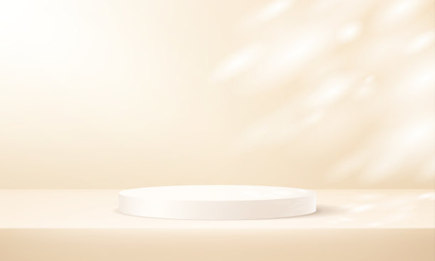 米色工作室背景。米色背景矢量3d与讲台。空荡荡的房间里有树叶的影子。矢量插图。图片下载