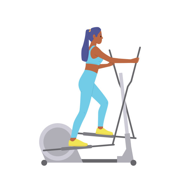 年轻活跃的体育女性卡通人物训练在orbitrek健身机上孤立的白色图片下载