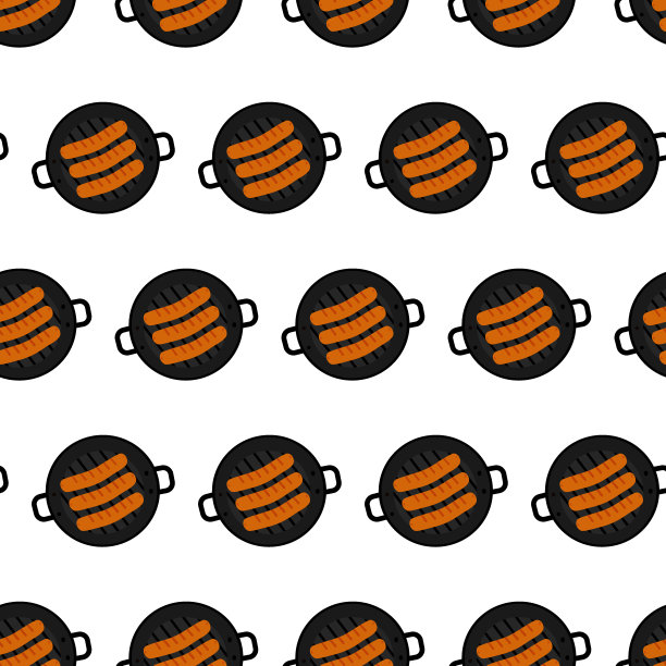 铁制烤锅煎香肠，手柄无缝图案。背景或壁纸创意图片下载