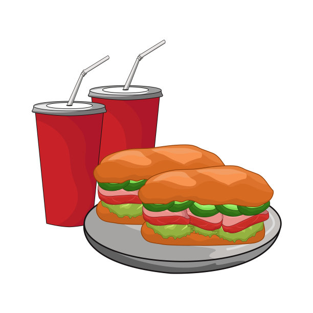 三明治和汽水杯图片下载