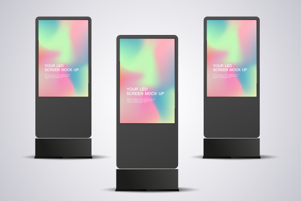 三个LED屏幕模型在现实屏幕灯箱的3Ds为户外标牌矢量设计。三个3Ds LED矢量模拟照明灯箱的集合图片下载