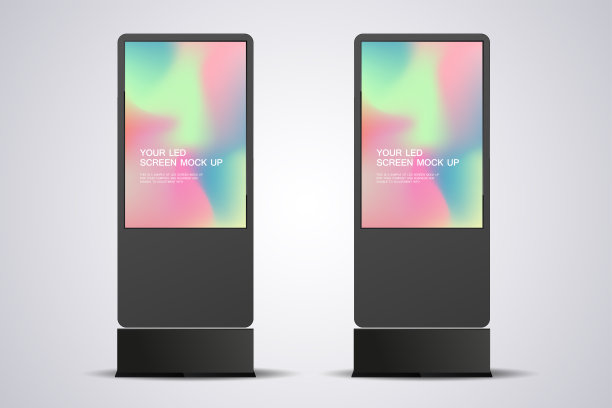 一组两个LED屏幕模型的现实屏幕灯箱的3Ds户外标牌矢量设计。两个3Ds LED矢量模拟照明灯箱设计图片下载
