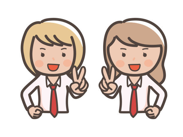 两个kogal风格的高中女生的上半身的插图，微笑着做着和平的手势图片下载