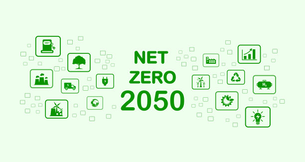 2050年温室气体净零排放，碳中和，温室气体净零排放目标，绿色图标的长期气候中和战略图片下载