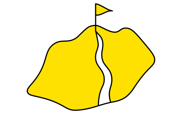 企业的目标形象，简单的线条绘制插图山与目标旗在顶部，等距图片下载