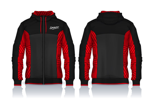 帽衫衬衫模板。夹克设计，运动服轨道前面和后面的看法。图片下载