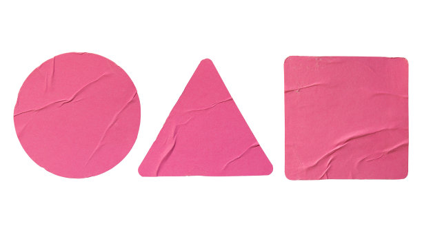 粉红色的圆形，三角形和方形纸贴纸图片下载