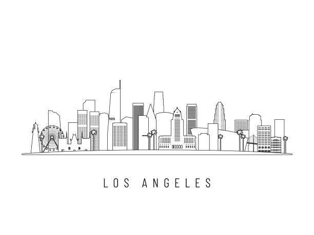详细的洛杉矶天际线矢量插图。洛杉矶建筑线条艺术风格，完美的现代设计。图片下载