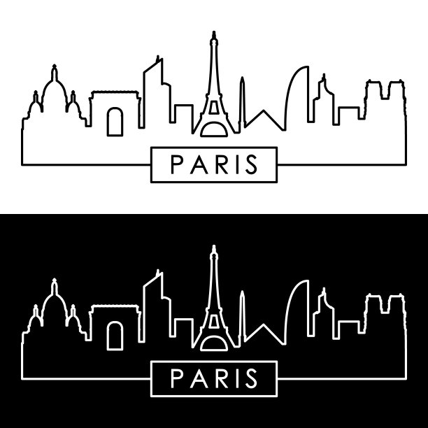 巴黎天际线。线性风格。一行。可编辑的矢量文件。图片下载