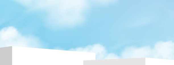天蓝色，云背景，白色讲台平台步骤，夏季化妆品展示横幅设计的最小3d显示，春天天空与建筑外墙的矢量场景自然景观图片下载