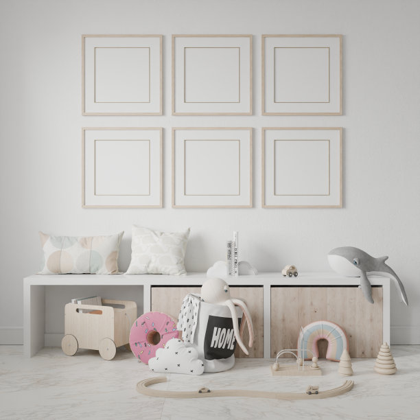 儿童模型，前视图元素，框架在儿童房，室内客厅，背景，3D渲染图片下载