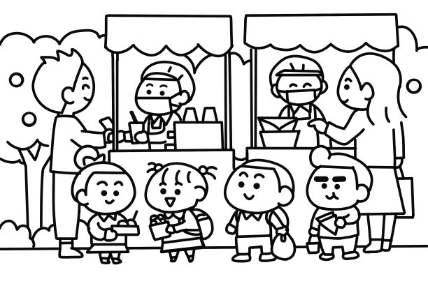 孩子们在市集上买彩页。图片下载