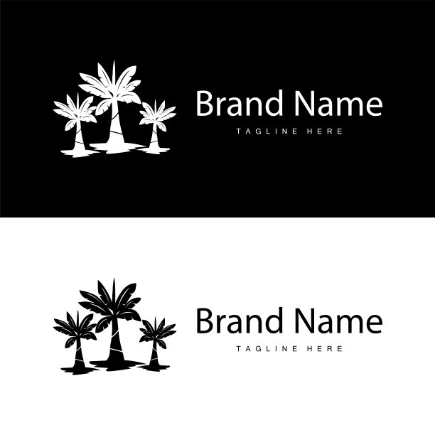 香蕉树标志，热带水果植物平面剪影模板说明设计图片下载