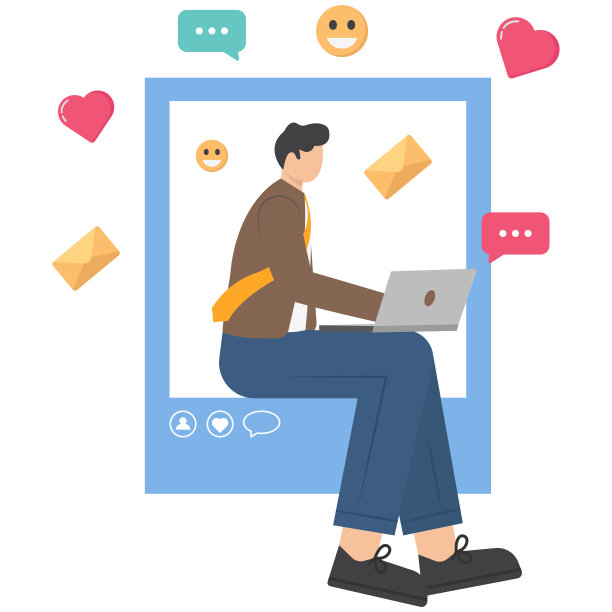 网红营销概念与推荐忠诚度计划：博主为她的在线粉丝推广服务和商品。新的社交媒体帖子。男人在移动应用程序中为照片留下评论和点赞图片下载