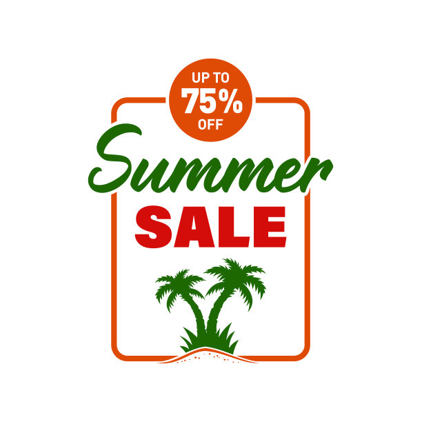 夏季销售横幅，标签，徽章，贴纸与棕榈树和铭文高达75%的夏季销售图片下载