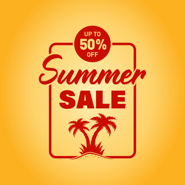 夏季销售横幅，标签，徽章，贴纸与棕榈树和铭文高达50%的夏季销售图片下载