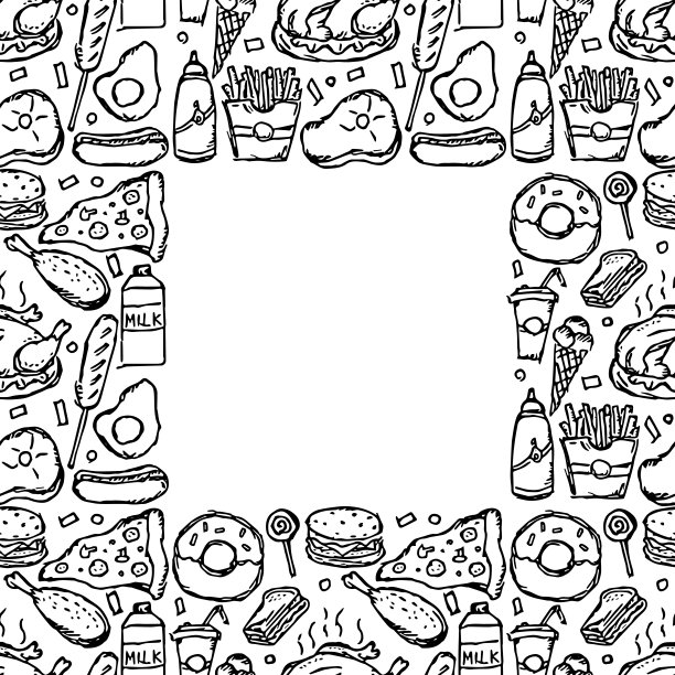 美国食品框架。用美国食物图标涂鸦插图。快餐背景图片下载
