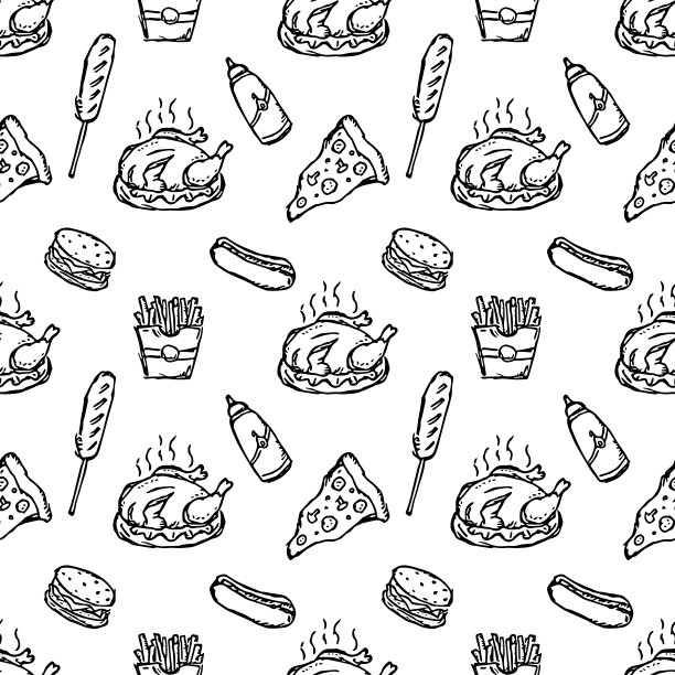 无缝的美国食物模式。用美国食物图标涂鸦插图。快餐背景图片下载