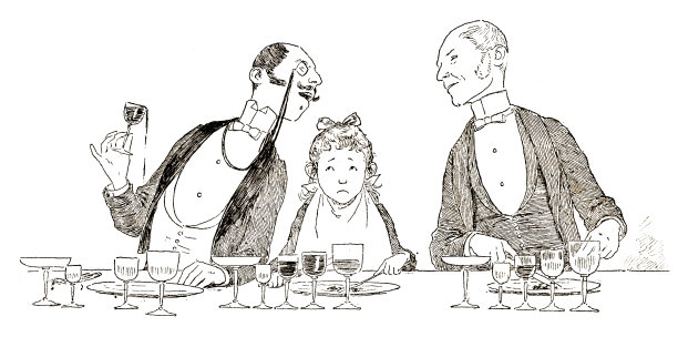 小女孩不舒服地坐在两个大人之间吃饭插图1890图片下载