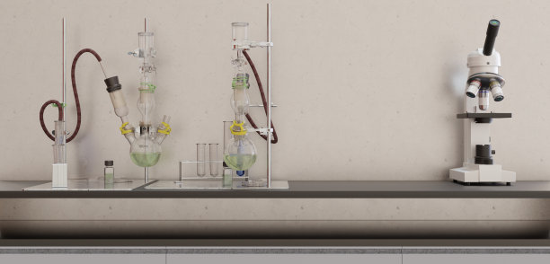 实验室，科学家工作台显微镜3D插图图片下载