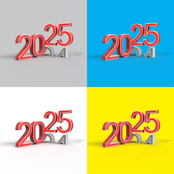 彩色背景上的2024和2025概念。3d渲染2024-2025图片下载