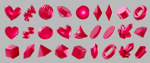 红色装饰设置元素设计包孤立的背景3d渲染图片下载