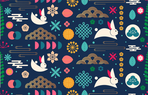 带有中秋元素的无缝花纹图片下载