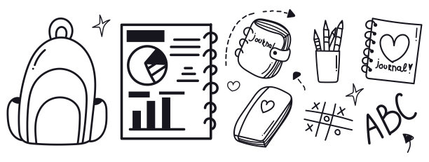 学校文具和艺术用品涂鸦套装。矢量插图在线。回到学校。图片下载