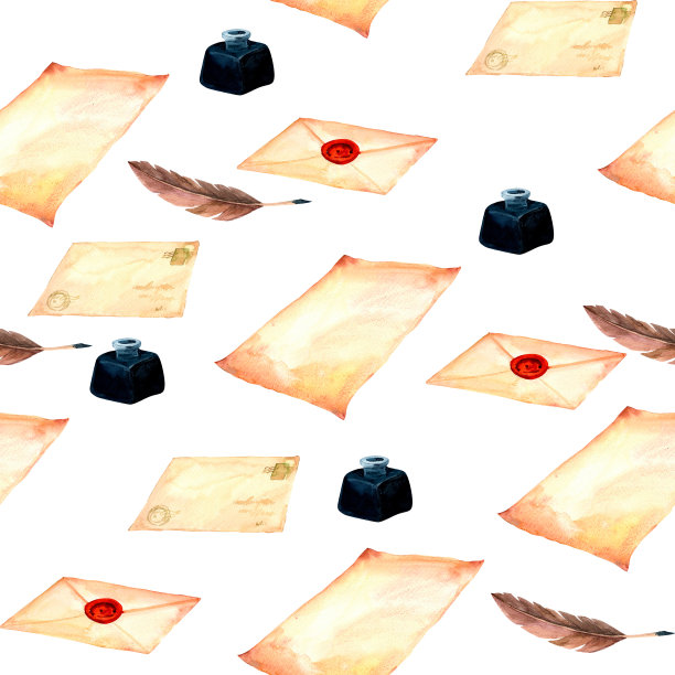 古董信件和信封。老式的老式水彩剪贴艺术。复古风格的无缝图案，用于墙纸，纺织品，diy，包装剪贴簿图片下载