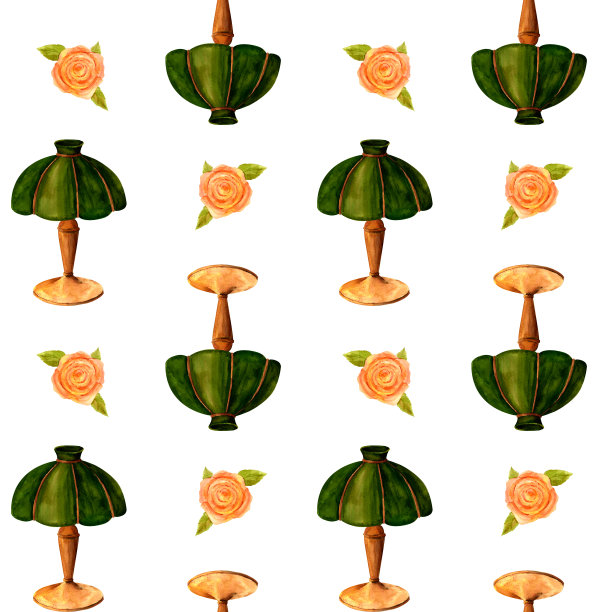 绿色灯罩和粉色玫瑰。老式的老式水彩剪贴艺术。复古风格的无缝图案，用于墙纸，纺织品，diy，包装剪贴簿图片下载