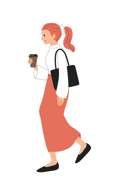 一个女人端着咖啡散步的插图图片下载