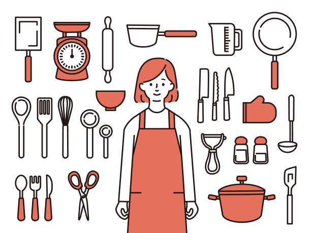 插图集的妇女和厨房工具图片下载