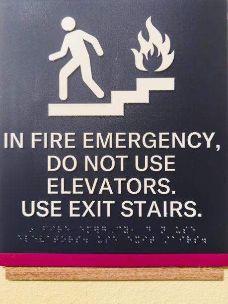 消防紧急标志，指示使用出口楼梯而不是电梯。图片下载