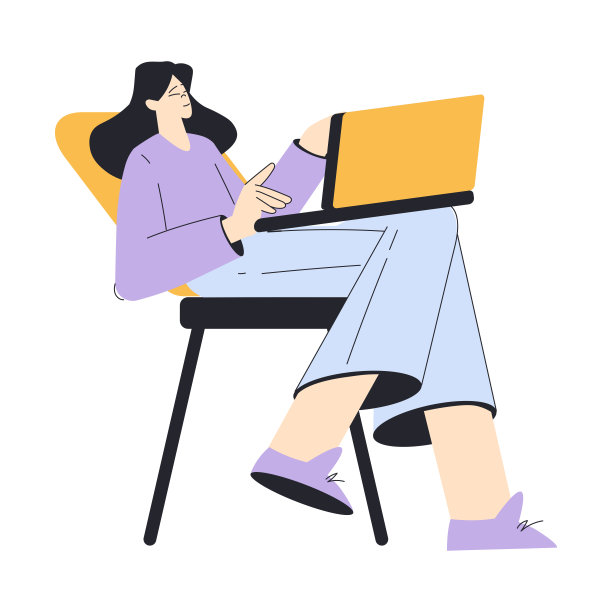 坐在笔记本电脑旁的年轻女性商务场景矢量素材图片下载