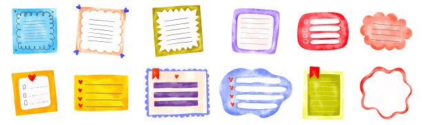 收集手绘笔记纸，做清单，彩色贴纸，计划页。孤立的学校日程安排和组织者。卡通插图图片下载