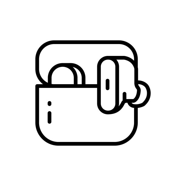 无线耳机在充电盒图标。网页设计的提纲标志。简单线条说明图片下载