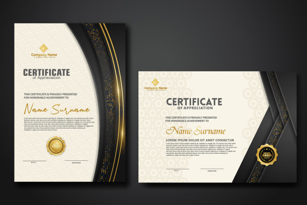 豪华证书模板与闪闪发光的效果丹线黄金闪耀在框架背景图片下载